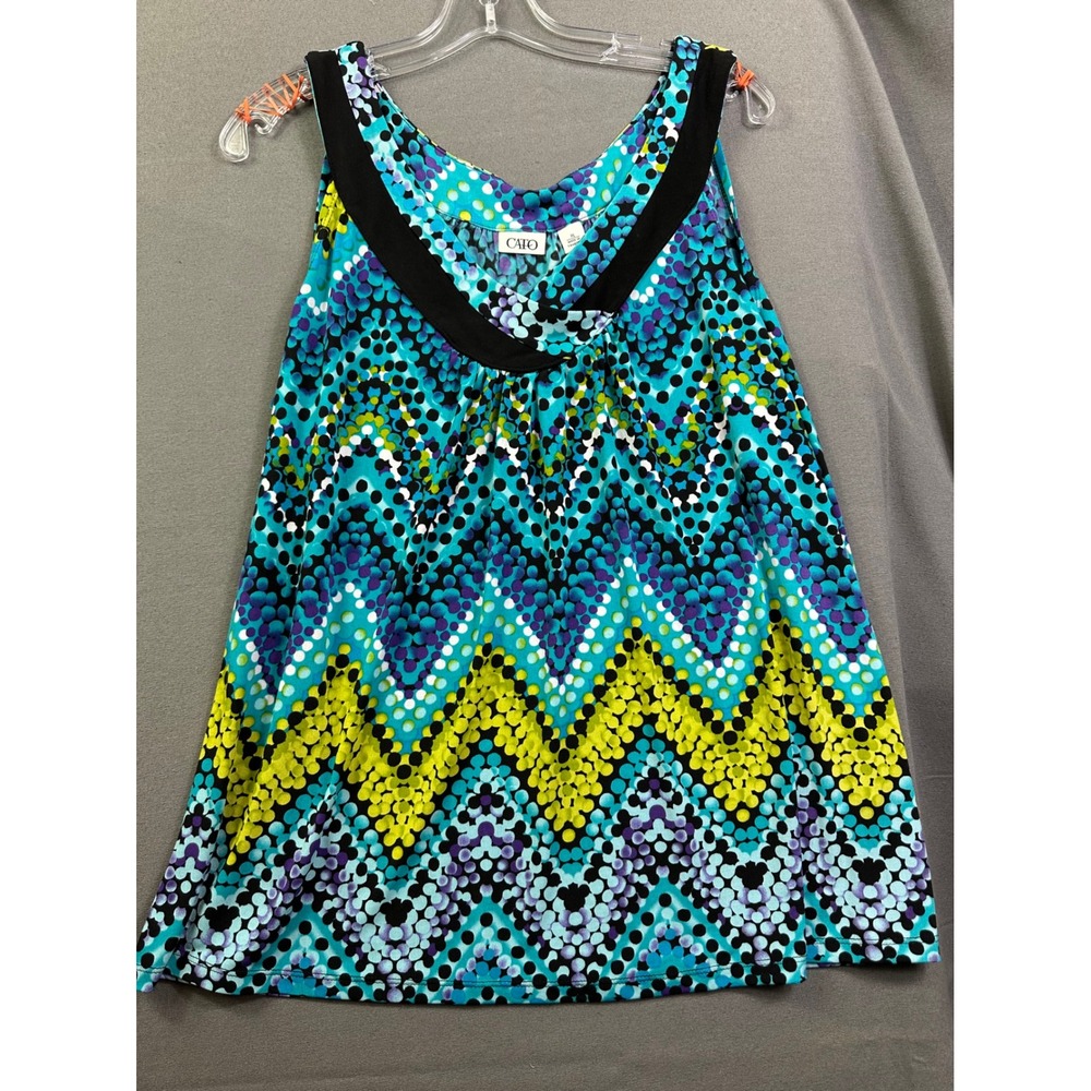 Cato Womens XL Tank Top Blue Green Chevron Polka Dot V-Neck Sleeveless Blouse